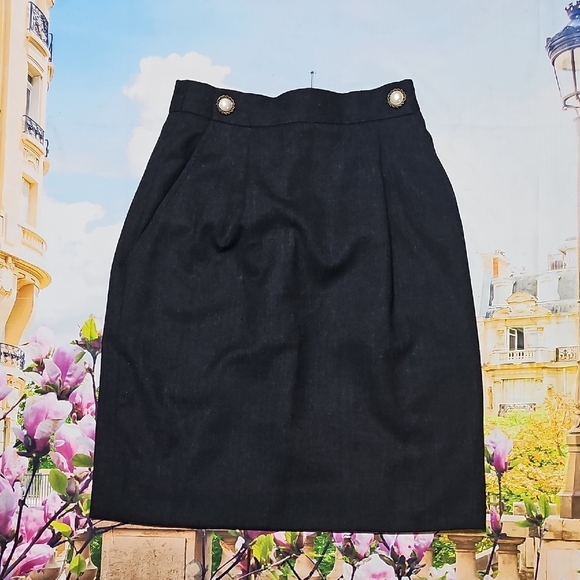 Private Agenda Dresses & Skirts - Vintage Private Agenda Dark Gray Pencil Skirt with Gold Button Details Size 4